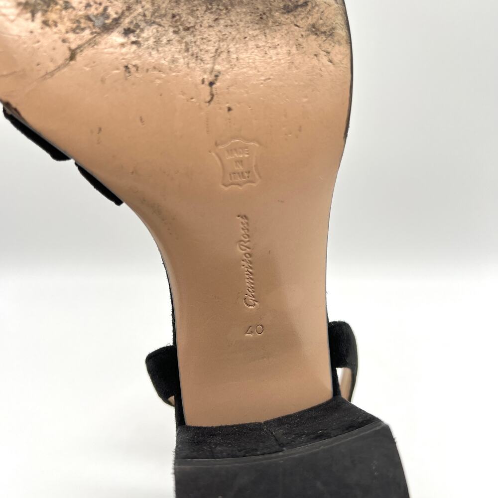 GIANVITO ROSSI Strappy Sandal Womens 40 Black Suede Mid Block Heeled Criss Cross - Picture 8 of 11